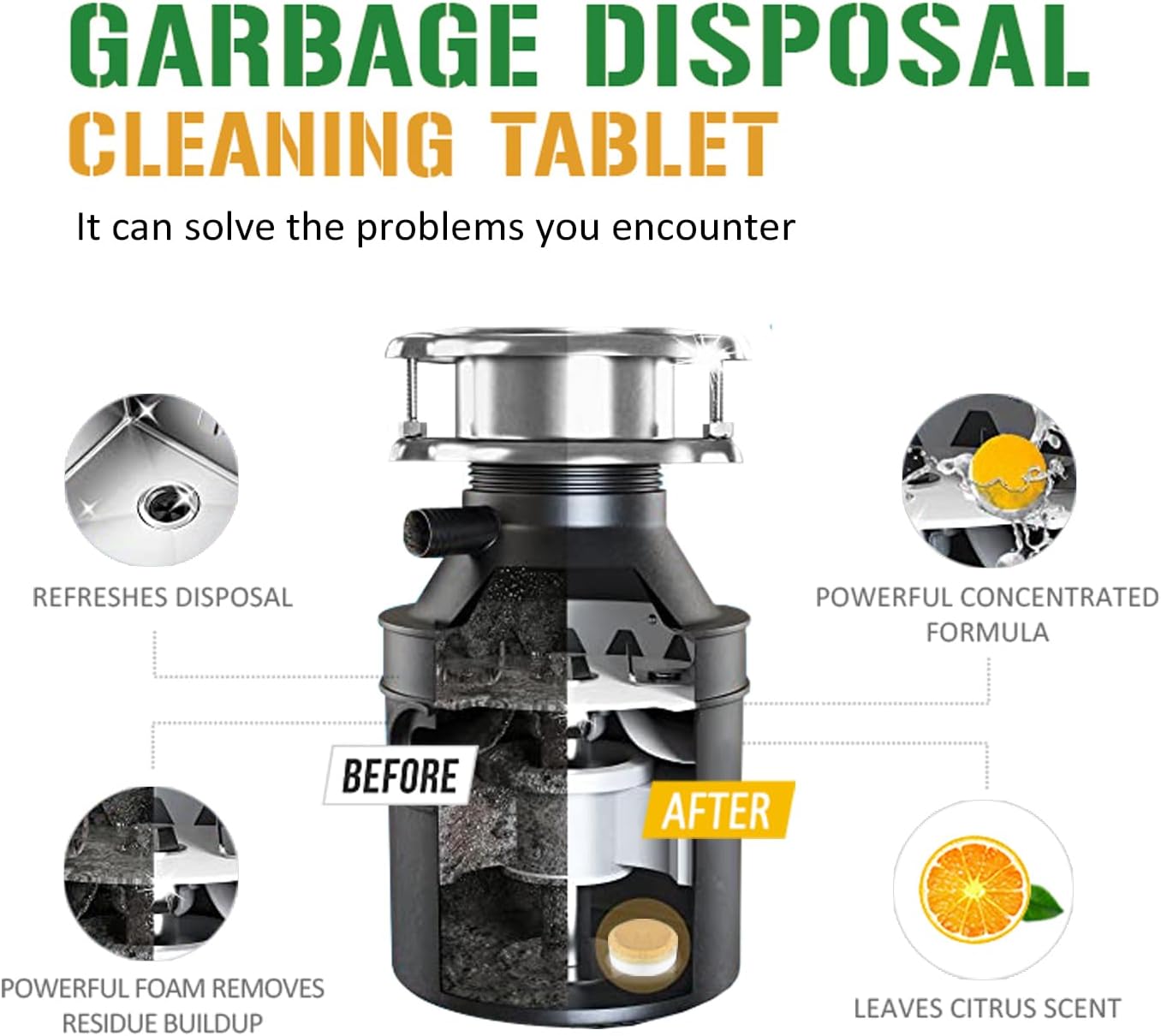 Garbage Disposal Cleaner Deodorizer Tablets 24 Pack Sink Freshener Kitchen | Deep foaming clean, Fresh scent, All disposal compatible,Effortless maintenance