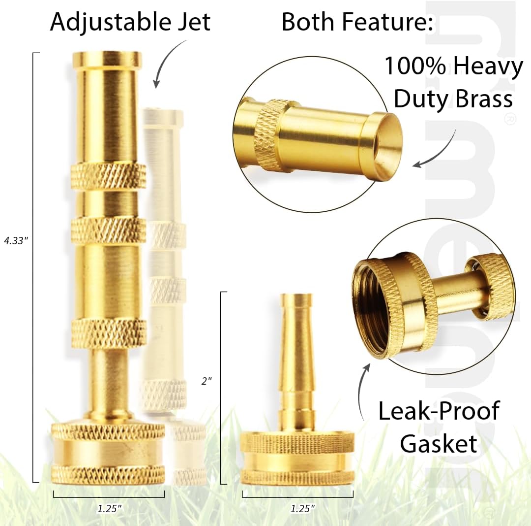 Melnor 65043-AMZ Solid Brass Nozzle Bundle - Heavy Duty, Adjustable Spray & High-Pressure Jet - Leak-Free Design - Compact