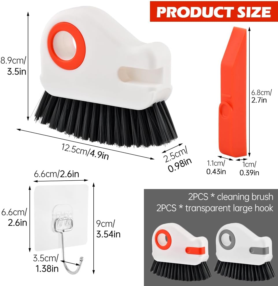 2 in 1 Groove Cleaning Brush, Window Track Cleaning Tools with Hidde n Scraper, Crevice Cleaner Tool for Sliding Door, Window Sill & Seal