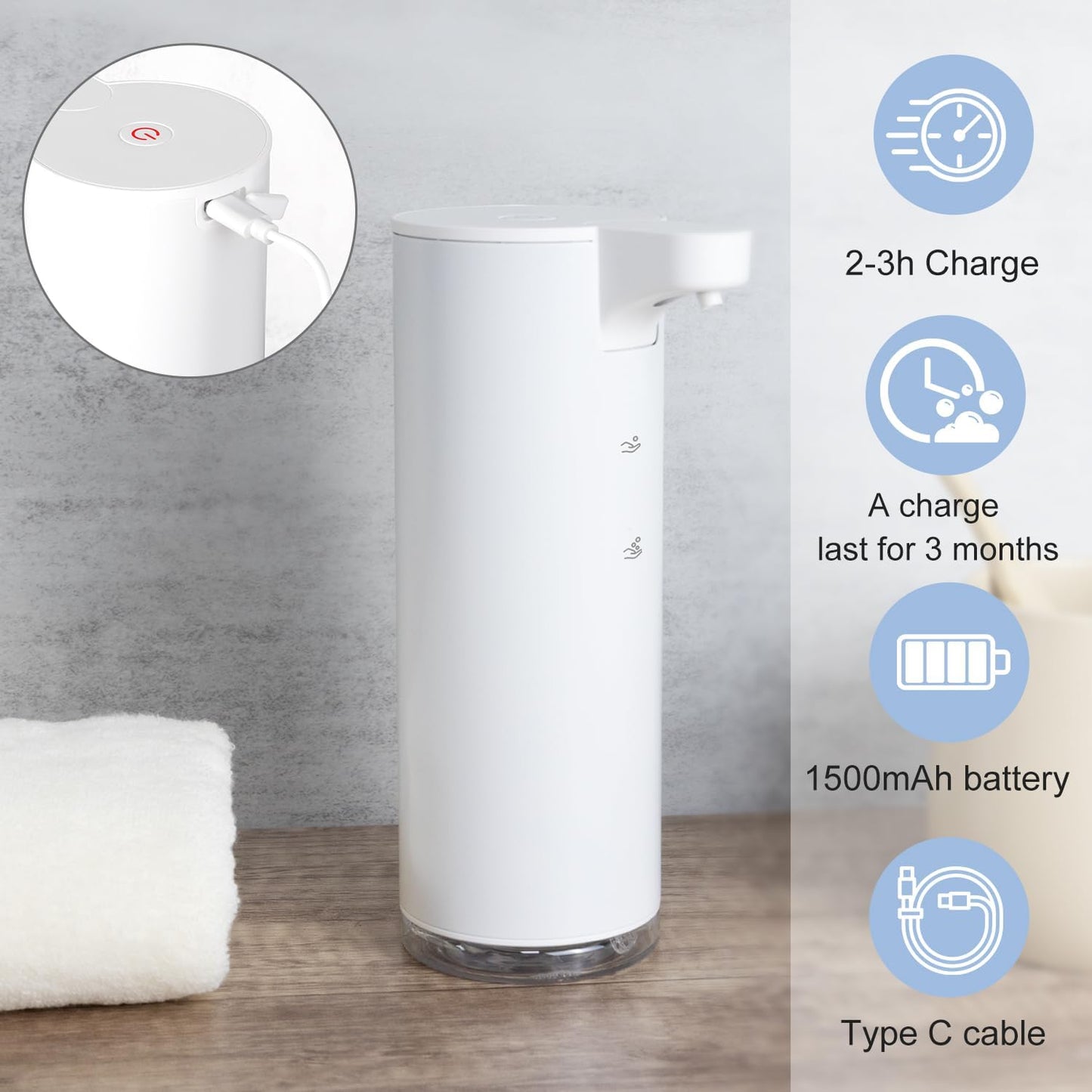 LAOPAO Automatic Soap Dispenser Foaming: Rechargeable Touchless Soap Dispenser Stainless Steel Foam Soap Dispenser for Bathroom Hand Soap Pump for Kitchen Xmas Gift, 9oz, White