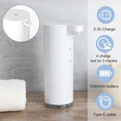 LAOPAO Automatic Soap Dispenser Foaming: Rechargeable Touchless Soap Dispenser Stainless Steel Foam Soap Dispenser for Bathroom Hand Soap Pump for Kitchen Xmas Gift, 9oz, White