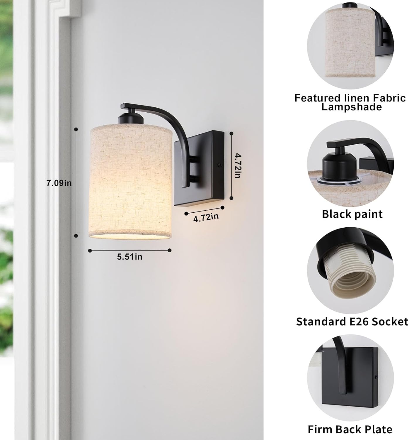 Powfloven Black Rechargeable Wall Sconces Set of 2 with Remote, Wireless Dimmable Battery Operated LED Wall Lights, Cordless Wall Lighting Lamp Fixture for Bedroom Living Room