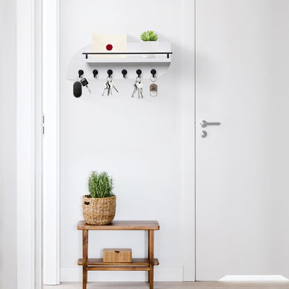 Key Holder for Wall, Decorative Key and Mail Organizer with 6 Sturdy Metal Hooks and Floating Shelf, 14 Inches Wood Wall Mounted Key Rack for Entryway, White and Gold