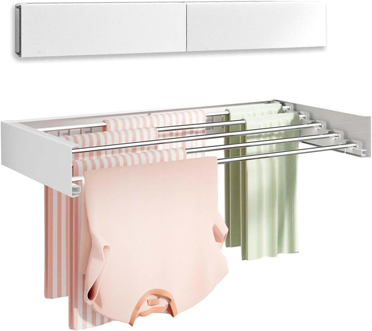 Wall Mounted Drying Rack, Laundry Drying Rack Collapsible with Aluminum Rods Foldable Indoor Retractable Clothes Hanging Rack for Bathroom Laundry, Space Saving 31.5"