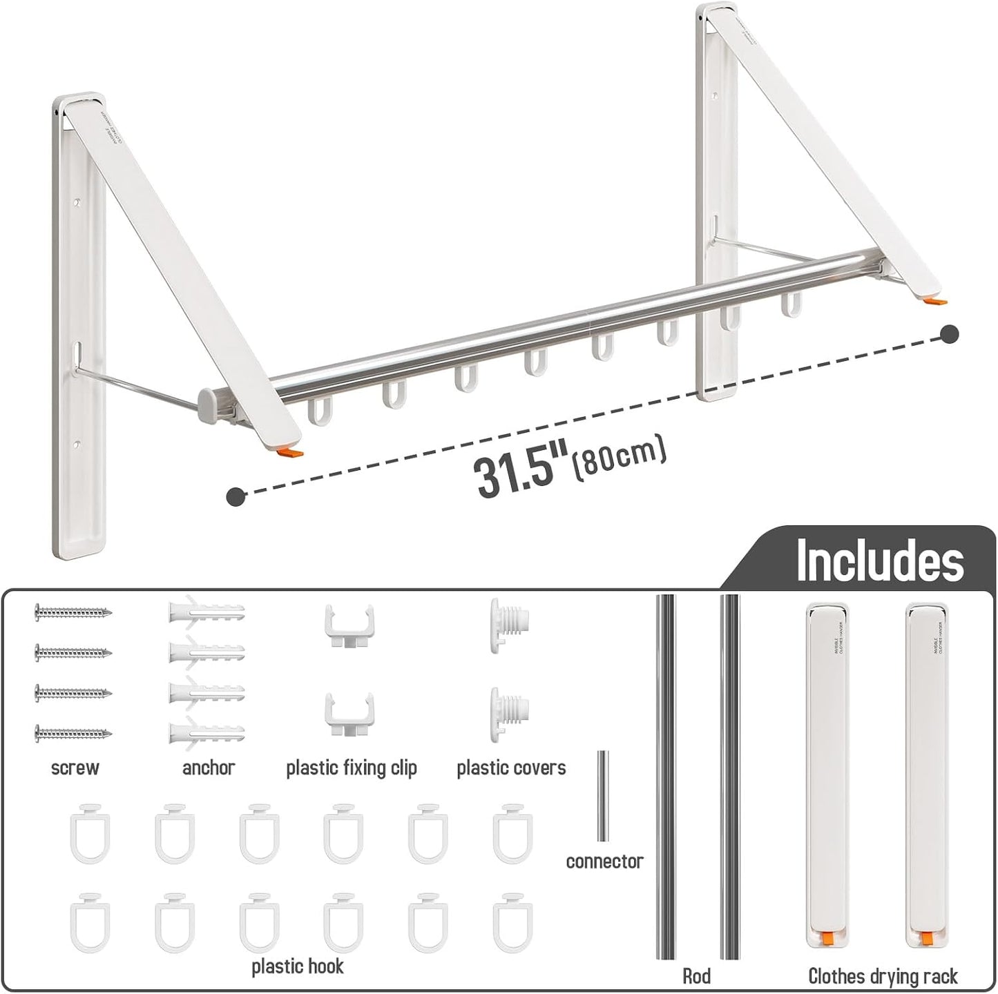 Retractable Clothes Drying Rack for wall clothes hanger rack for Laundry | Folding Hanger Rack Laundry Hanger Dryer Rack, Easy to Install, Closet Storage Organization, Space Saving Aluminium,Walnut