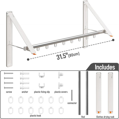 Retractable Clothes Drying Rack for wall clothes hanger rack for Laundry | Folding Hanger Rack Laundry Hanger Dryer Rack, Easy to Install, Closet Storage Organization, Space Saving Aluminium,Walnut