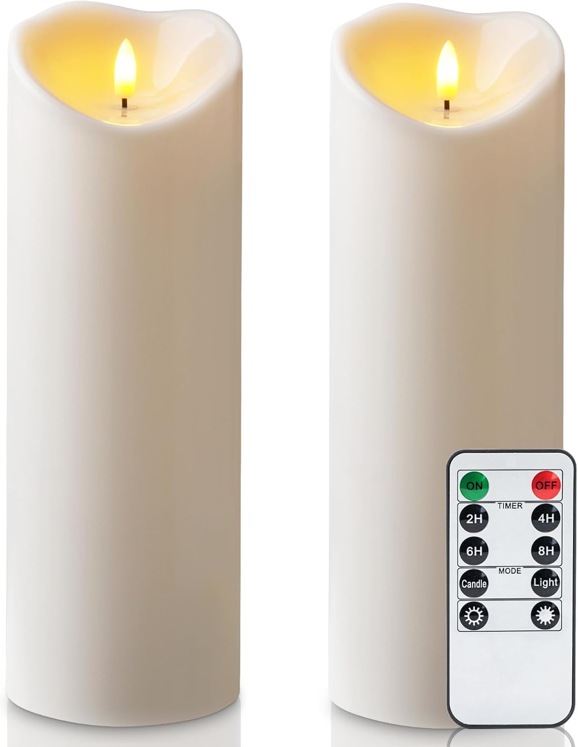 Amagic IP65 Waterproof Outdoor Flameless Candles with Remote, LED Candles Battery Operated with Timer, Flickering Fake Pillar Candle for Outside Patio Yard Decor, Ivory, Set of 5, D3 X H4 5" 6" 8" 8"