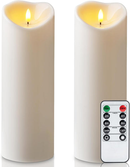 Amagic IP65 Waterproof Outdoor Flameless Candles with Remote, LED Candles Battery Operated with Timer, Flickering Fake Pillar Candle for Outside Patio Yard Decor, Ivory, Set of 5, D3 X H4 5" 6" 8" 8"