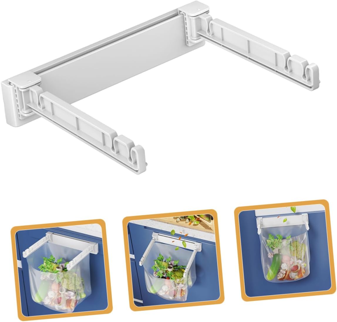 PRETYZOOM Wall Mounted Trash Bag Holder Rack Multi-Functional Foldable Kitchen Garbage Bag Stand Holder for Sink No Drill Installation