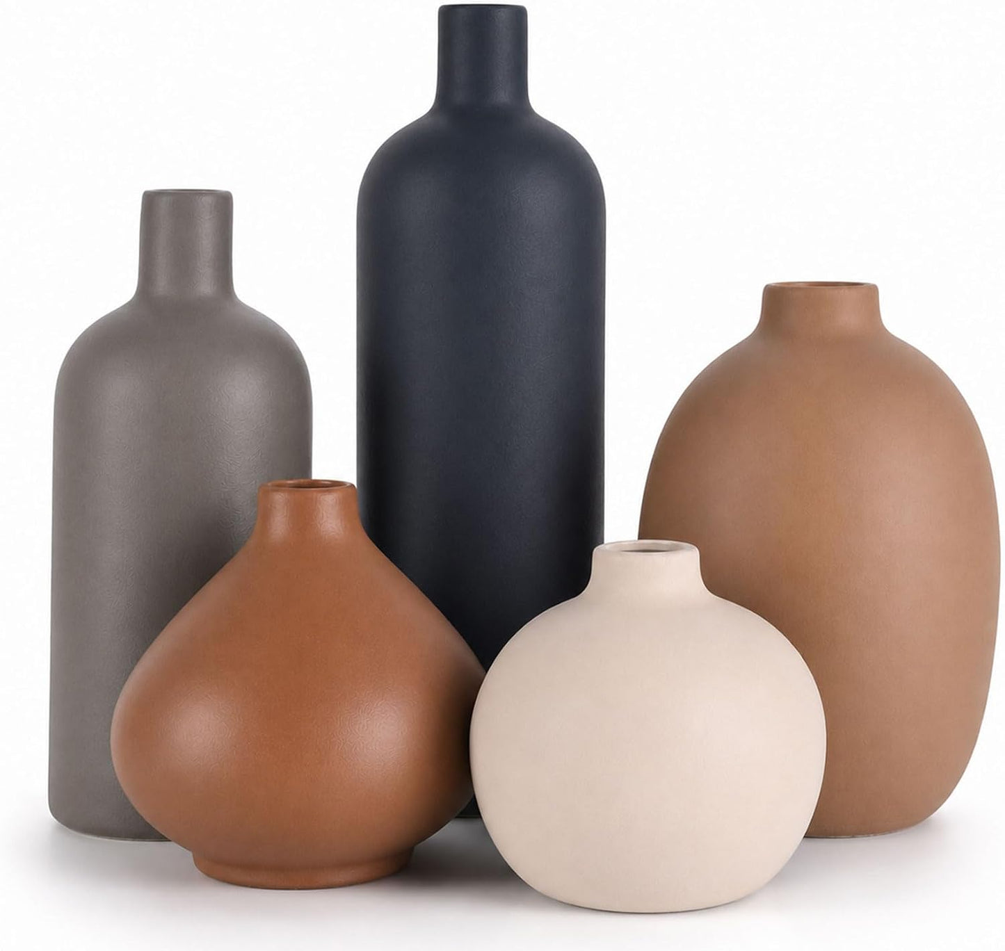 Ceramic Vase Set of 4, Modern Vases Home Decor, Neutral Decorative Vase for Bouquet Pampas Grass Dried Fresh Flowers, Small Vase for Living Room, Kitchen, Bedroom, Bathroom, Entryway Mantel, Decor