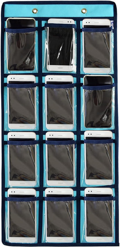 Classroom Pocket Chart For Cell Phones Calculators Over The Door Hanging Closet Underwear Sock Jewelry Organizer Holder 12 Clear Pockets (PURPLE)