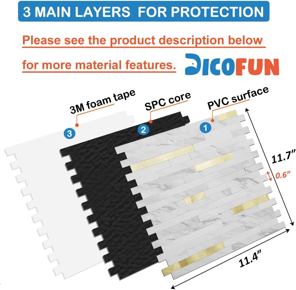 DICOFUN 10-Sheet Peel and Stick Backsplash Wall Tile, PVC Kitchen Backsplash Peel and Stick in Sandstone, 9.4 sq.ft