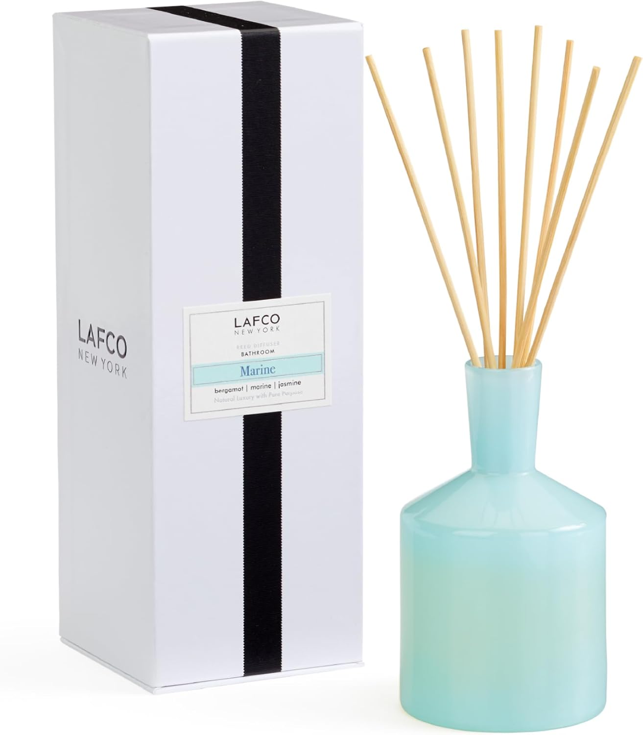 LAFCO New York Classic Reed Diffuser, Sea & Dune - 6 oz - Up to 3 Months Fragrance Life - Reusable Glass Vessel - Natural Wood Reeds - Made in The USA