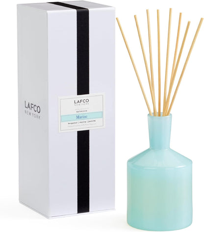 LAFCO New York Classic Reed Diffuser, Sea & Dune - 6 oz - Up to 3 Months Fragrance Life - Reusable Glass Vessel - Natural Wood Reeds - Made in The USA