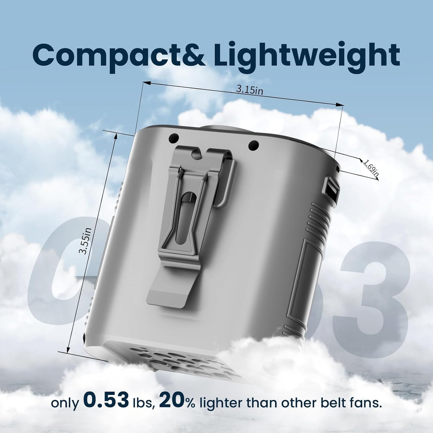 Waist Fan - 3-Speed Clip-On Fan, 16000RPM, 10000mAh Rechargeable Battery, LED SOS Light - Portable Cooling for Outdoor & Work