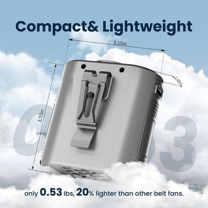 Waist Fan - 3-Speed Clip-On Fan, 16000RPM, 10000mAh Rechargeable Battery, LED SOS Light - Portable Cooling for Outdoor & Work