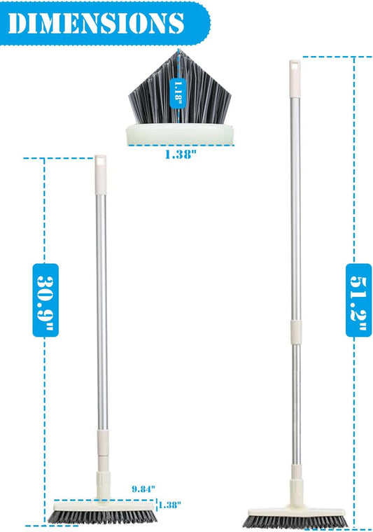 Grout Brush Floor Scrub Brush with Long Handle V Shape 51" Floors Scrubber with Stiff Bristle for Cleaning Bathroom Shower Tile, Patio, Garage, Kitchen, Wall and Deck (Off White)