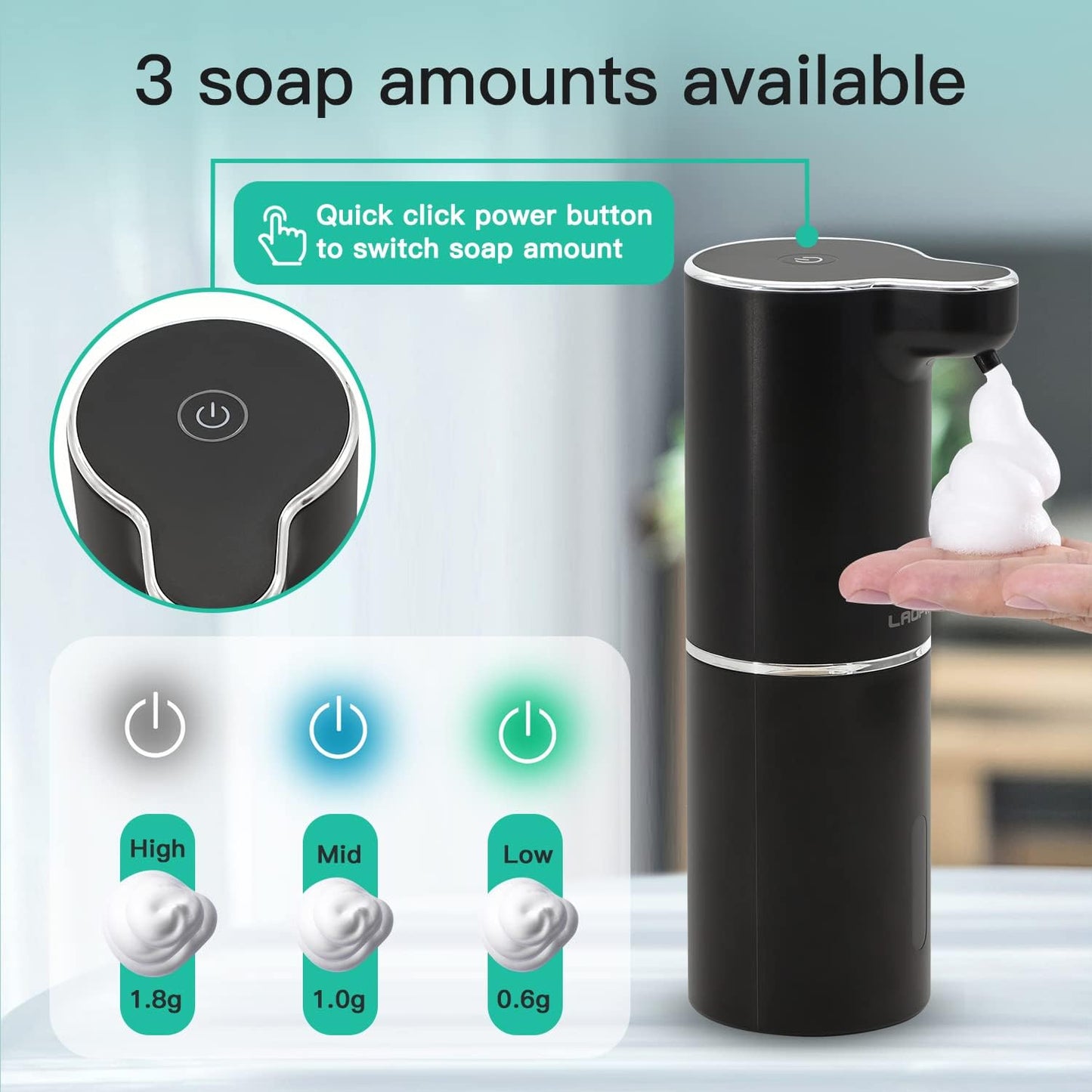 LAOPAO Soap Dispenser, Automatic Foaming Hand Soap Dispenser Touchless Rechargeable Bathroom Countertop Soap Pump for Kids Xmas Gift 300ml