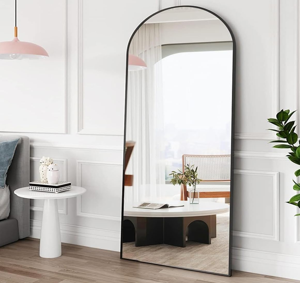 OGCAU Floor Full Length Mirror, 56"x20" Arched Full Body Mirror, Hanging or Leaning, Standing, Wall Mounted with Aluminum Frame for Bedroom Living Room, White