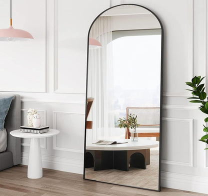 OGCAU Floor Full Length Mirror, 56"x20" Arched Full Body Mirror, Hanging or Leaning, Standing, Wall Mounted with Aluminum Frame for Bedroom Living Room, White
