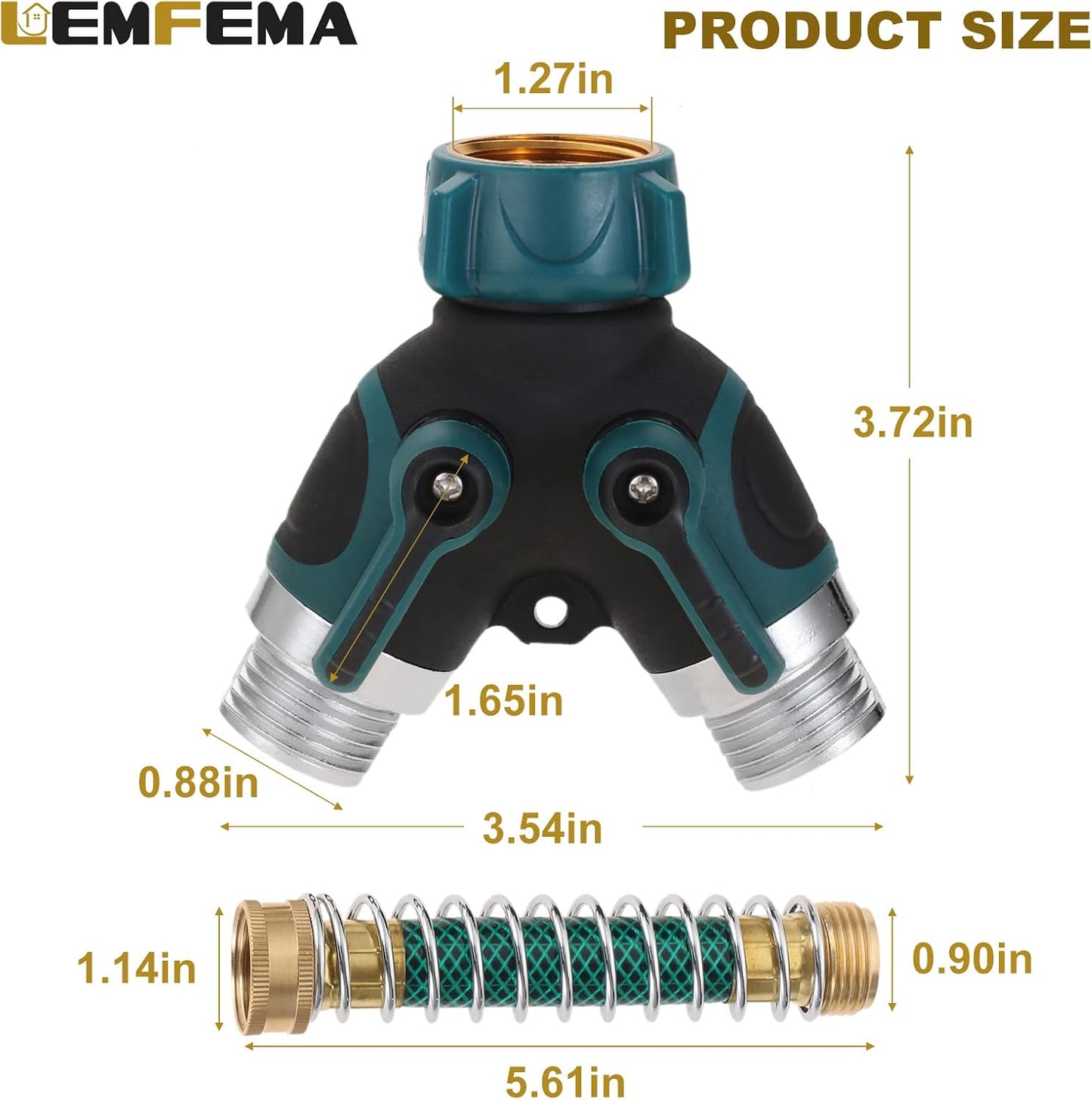 2 Way Garden Hose Splitter, 3/4" Y Garden Hose Connector with Comfortable Rubberized Grip , 2 Faucet Extension Hose spring Protectors and 4 Hose Rubber Washer