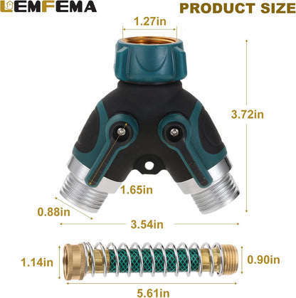 2 Way Garden Hose Splitter, 3/4" Y Garden Hose Connector with Comfortable Rubberized Grip , 2 Faucet Extension Hose spring Protectors and 4 Hose Rubber Washer