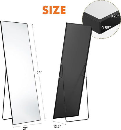 OLIXIS 64"x 21.5" Arched Mirror Full Length, Full Body Mirror with Stand, Hanging or Leaning for Wall, Floor Standing with Shatter-Proof Glass for Bedroom, Living Room, Long, Black