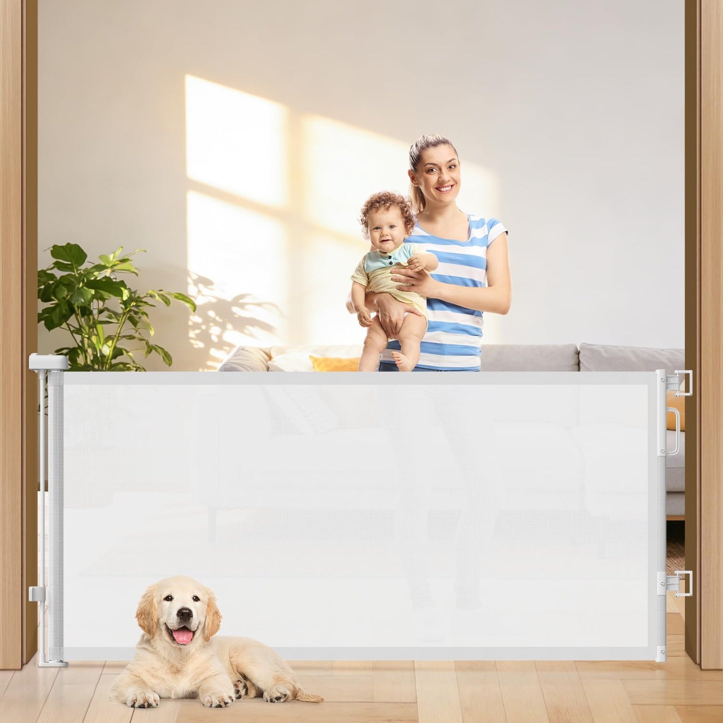 Retractable Baby Gates for Doorways, 58" Extra Wide Mesh Child Dog Gate for Stairs, 34" Tall Toddler Pet Gate Indoor and Outdoor, Easy Install, Essential for Home Safety, Black