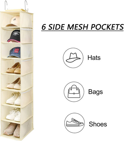 Berdeng Hanging Shoe Organizer for Closet with Side Mesh Pockets，Hat Racks for Baseball Caps，Shoe and Hat Holder & Storage，8-Shelf，Gray，1 Pack