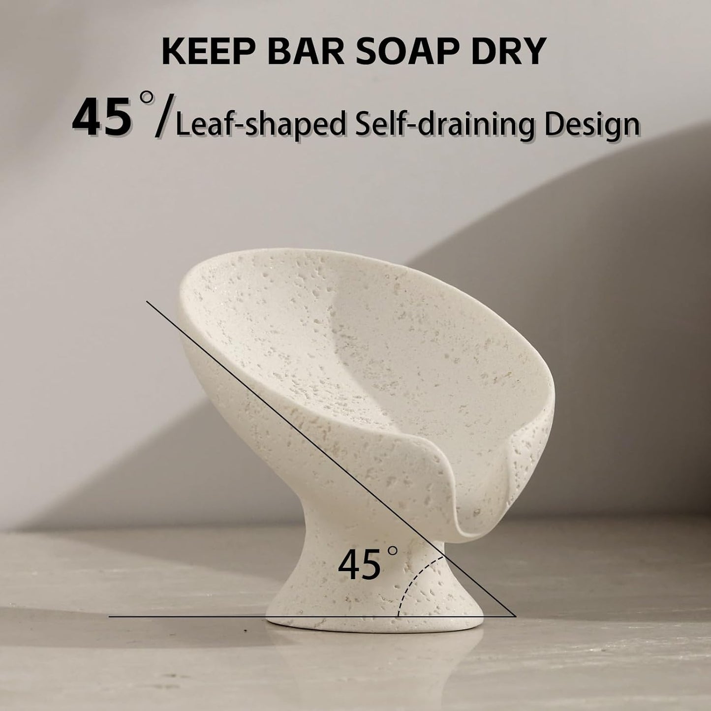 Soap Dish, Bar Soap Holder, Travertine Stone Look, Off White | Self Draining,Sponge Holders Tray for Shower,for Dispenser,Scrubber,Bottle,Cup on Bathroom Kitchen Bathtub Sink or Counter