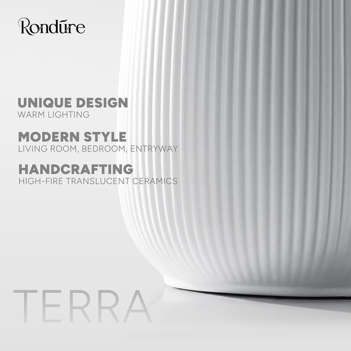 RONDURE Modern Ceramic Decorative Table Lamp Living Room Bedroom Bedside | Handcrafted Unique Warm Ambient Lighting Lamp, Accent White Translucent Ceramic shade, Fully Dimmable, Corded, Bulb Included
