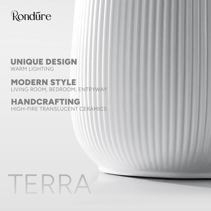 RONDURE Modern Ceramic Decorative Table Lamp Living Room Bedroom Bedside | Handcrafted Unique Warm Ambient Lighting Lamp, Accent White Translucent Ceramic shade, Fully Dimmable, Corded, Bulb Included