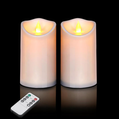 Flameless Candles 4" 5" 6" Set of 3 Ivory Outdoor Indoor Pillars 3" Diameter Battery Operated Flickering Candles Include 10-Key Remote Timer Function 400+ Hours Requires 2 AA Batteries（3 Pack)