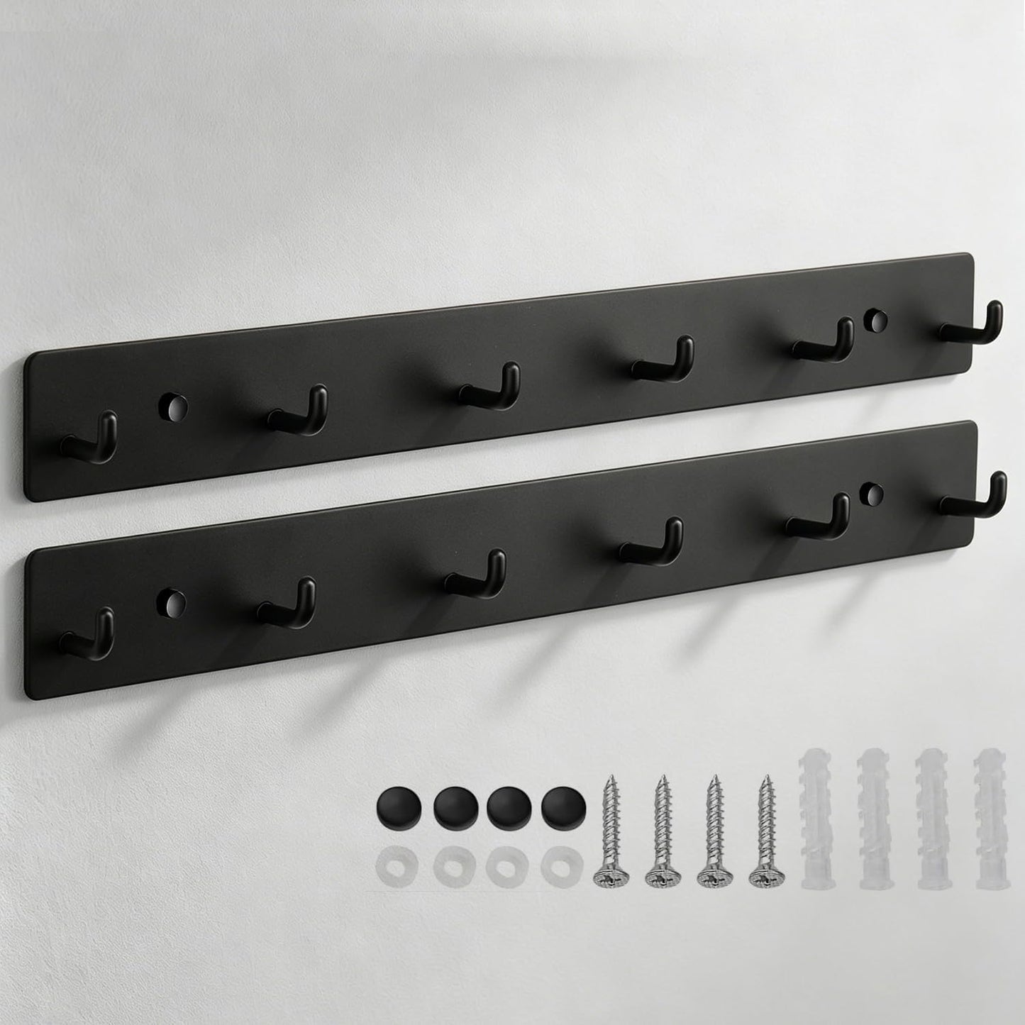 Coat Rack Wall Mounted, Heavy Duty Wall Hooks for Hanging Keys Purse Towel Coat, Premium Stainless Steel Entry Coat Hooks Rack, Large Adhesive Key Holder Towel Racks for Bathroom RV (Black)