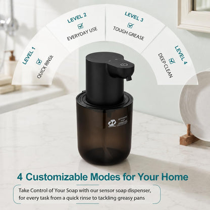 Automatic Foaming Soap Dispenser, 4-Level Touchless Hand Soap Dispenser, USB-C Rechargeable, Wall Mount or Countertop, 13.5oz/400ml, for Bathroom, Kitchen, Office, Hotel, Black