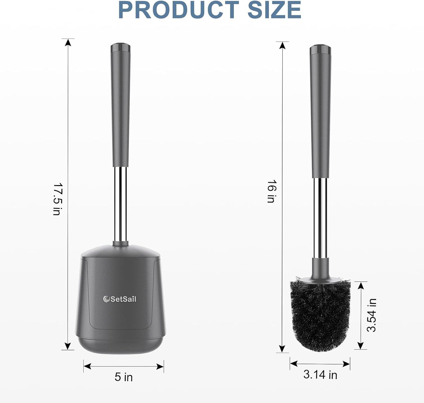 SetSail Toilet Brush and Holder, Self Closing Lid Toilet Bowl Brushes Holder and Extra Long Handle Ventilated Toilet Brush Set for Bathroom Cleaning, Nylon Bristles, Black