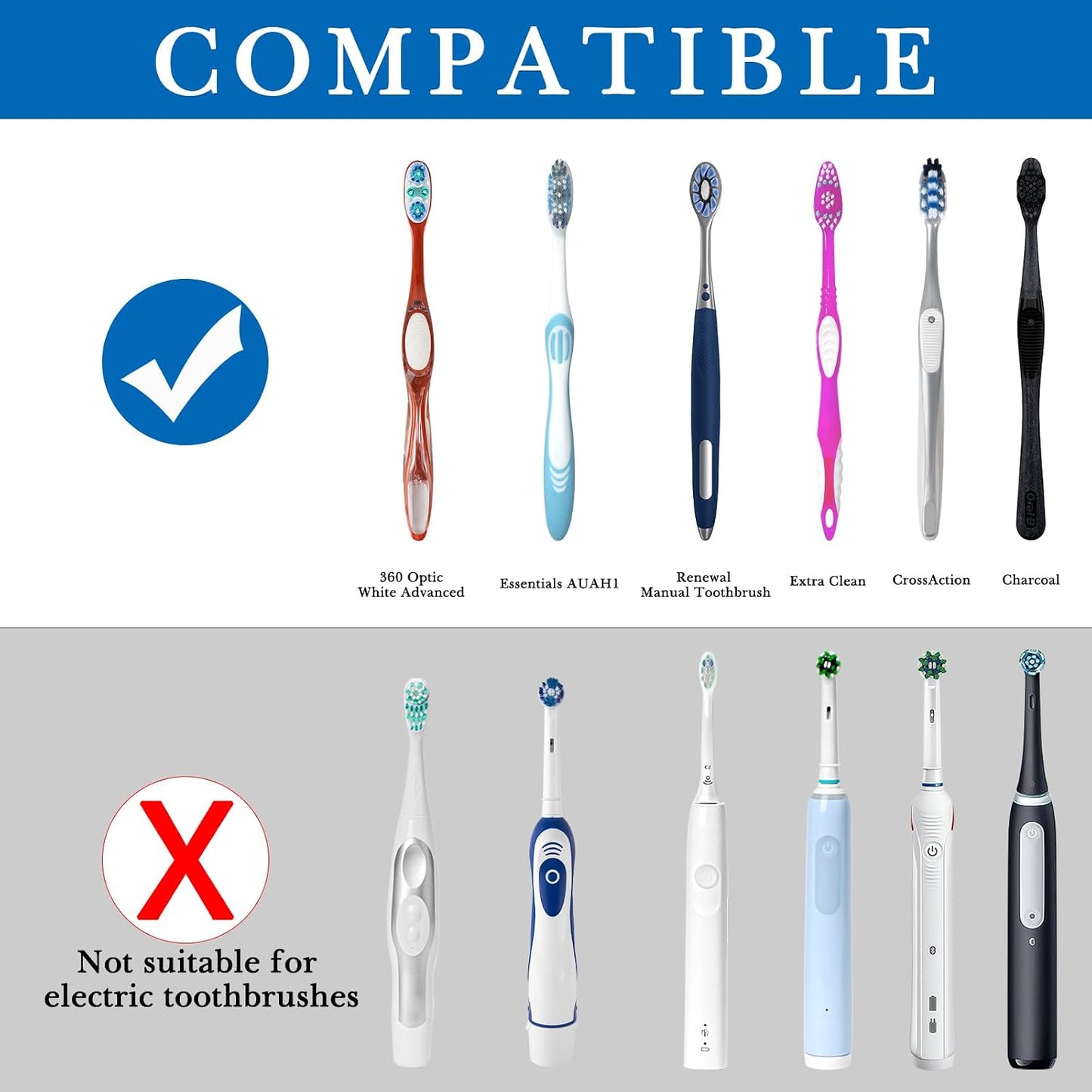 Linkidea Wallmount Toothbrush Holder with Cover for Shower, Space Saving Organizer for RV, Plastic Self Adhesive 6 Slots Tooth Brush Hanger Compatible with Oral-B CrossAction, ExtraClean