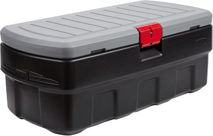 Rubbermaid ActionPacker 35 Gallon, Made in USA, Lockable Plastic Storage Bin with Lid and Wheels- Outdoor, Industrial, Rugged, Camping Gear and Truck Bed Storage - Gray and Black