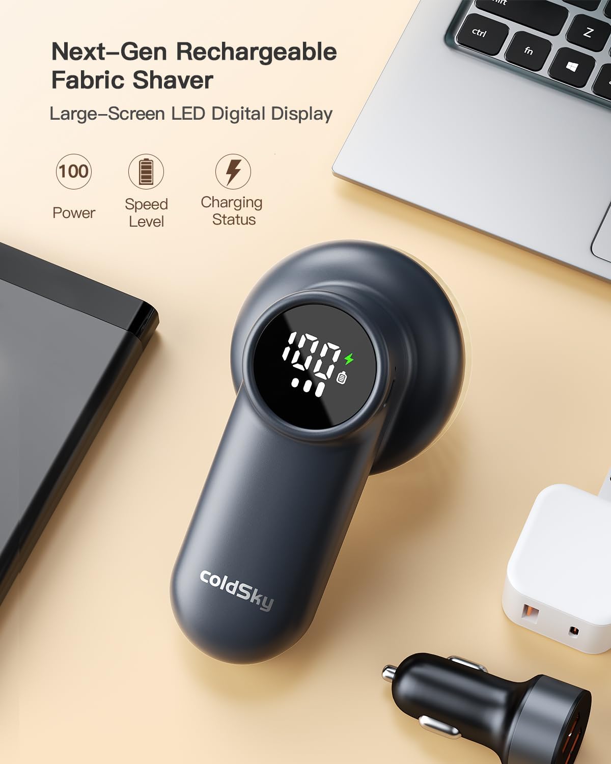 coldSky Rechargeable Fabric Shaver, Lint Shaver with Digital Display, Sweater Shaver with 6-Leaf Blades and Safety Lock, 3-Speeds Defuzzer Remove Fuzz, Pills from Clothes, Furniture, Blanket Green
