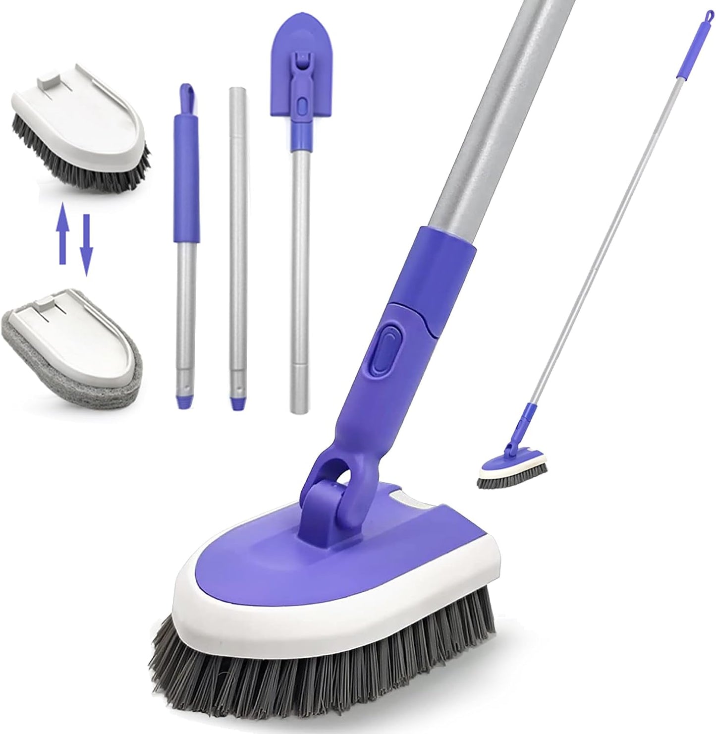 Tile Tub Scrubber Brush with 46.8" Extendable Long Handle, Shower Scrubber Cleaning Brush with 2 Different Function Cleaning Heads for Cleaning Bathroom Kitchen Wall Bathtub Floor