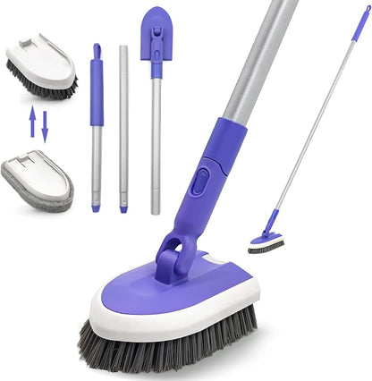 Tile Tub Scrubber Brush with 46.8" Extendable Long Handle, Shower Scrubber Cleaning Brush with 2 Different Function Cleaning Heads for Cleaning Bathroom Kitchen Wall Bathtub Floor