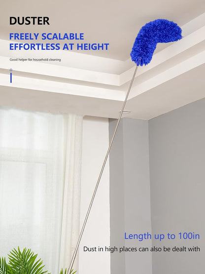 SetSail Extra-Long Dusters with Extension Pole 100-inch for Cleaning, Bendable Microfiber Head Washable Ceiling Fan Duster for High Ceilings, Furniture