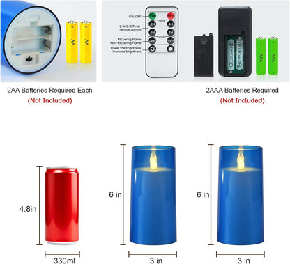 Raycare Flameless Electronic Pillar Candles with Remote Control and Timer- Battery Operated Realistic Flickering LED Fake Candle for Home, Wedding, Valentine's Day, Decor,White,Set of 2(3"x6"6")