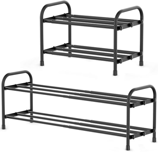 INSMART 3-Tier Expandable Shoe Rack, Stackable and Adjustable Shoes Organizer Storage Shelf, Sturdy and Durable Metal Structure Free Standing Shoe Rack for Closet Entryway Doorway