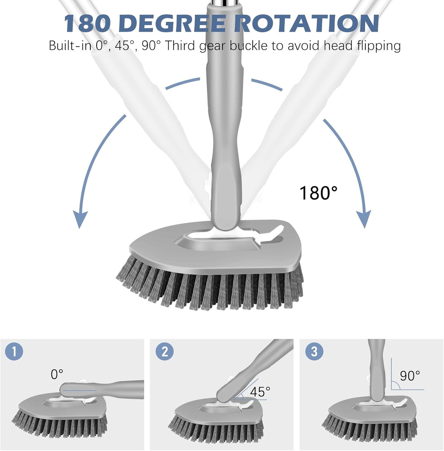 SetSail Tile Tub Scrubber Brush 3-in-1 Shower Scrubber with 52-inch Adjustable Long Handle Shower Cleaner Brush and 3 Detachable Replacement Brush Heads for Cleaning Bathroom Kitchen Walls Tub Tile