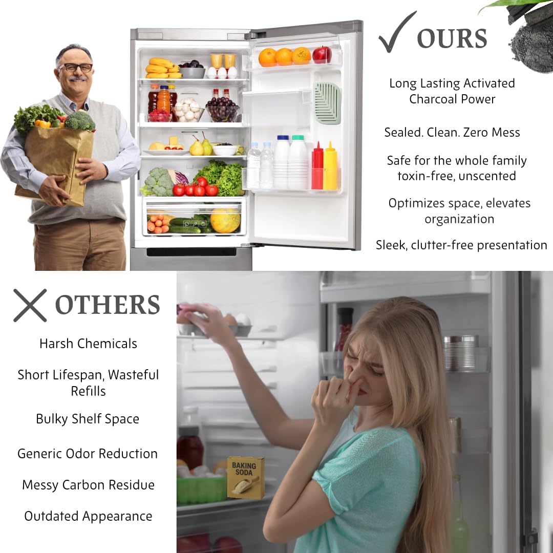 Refrigerator Deodorizer & Fridge Odor Eliminator (2 Pack) – Activated Charcoal Odor Absorber, Non-Toxic & Long-Lasting – Kitchen Must Haves, Renter Friendly Home Upgrade for Fridge, Freezer & Pantry
