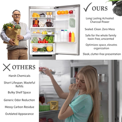 Refrigerator Deodorizer & Fridge Odor Eliminator (2 Pack) – Activated Charcoal Odor Absorber, Non-Toxic & Long-Lasting – Kitchen Must Haves, Renter Friendly Home Upgrade for Fridge, Freezer & Pantry