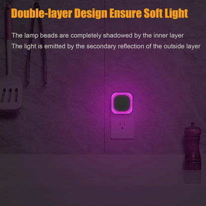 YUNLEX 2 Pack Red Night Light with Dusk to Dawn Sensor, Eye-Care Reflected Glow, 0% Blue Light True Red LED, 3-Level Brightness, Auto On/Off, Plug-in Nightlight for Sleep, Kids, Bedroom, Bathroom