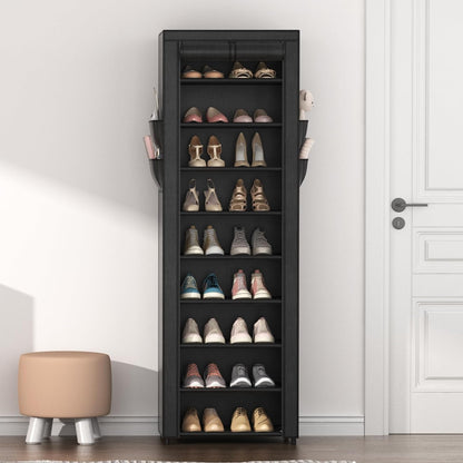 VILICK Shoe Rack with Cover Narrow Shoe Organizer with 4 Side Pockets 10 Tier Tall Shoe Storage Holds 18-22 Pairs Shoes and Boots Shoe Rack for Closet Entryway Garage