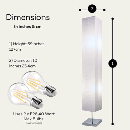 LIGHTACCENTS Home Decor Floor Lamp (Set of 2) 59 Inch Paper Floor Lamp Pair with Polished Chrome Base, Room Decor Lamps for Living Room, Rice Paper Lantern Lights, On/Off Footswitch